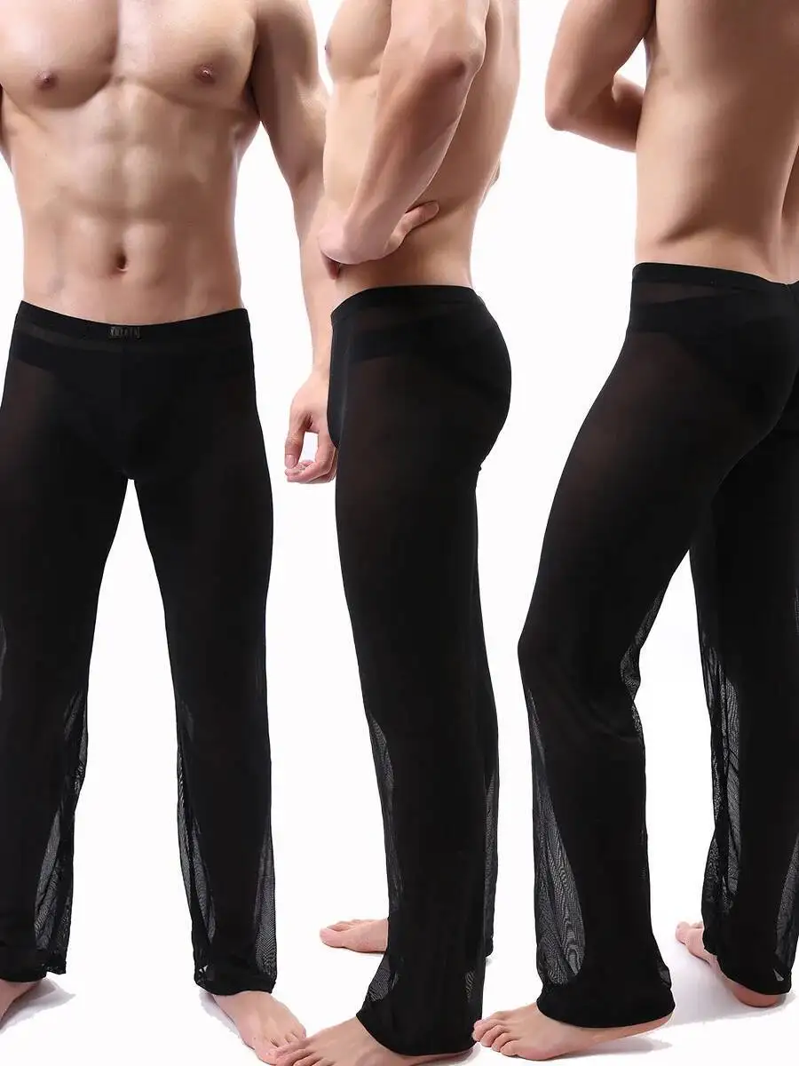 Men's Long Pants Sexy Mesh Transparent Pajama Pants Men's Home Wear Men's Casual And Free Solid Color Long Pants Minimalist W146