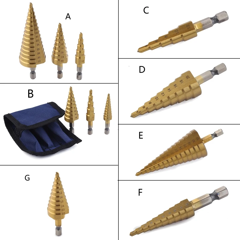 Professional  Hexagon Shank  Step Drill Bit  Sets Alloy Compatible For Punching
