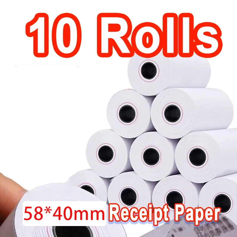 

10 Rolls Receipt Thermal Paper 58x40 mm Printing Label Roll for Mobile POS Thermal Printer Cash Register Paper Office Stationery