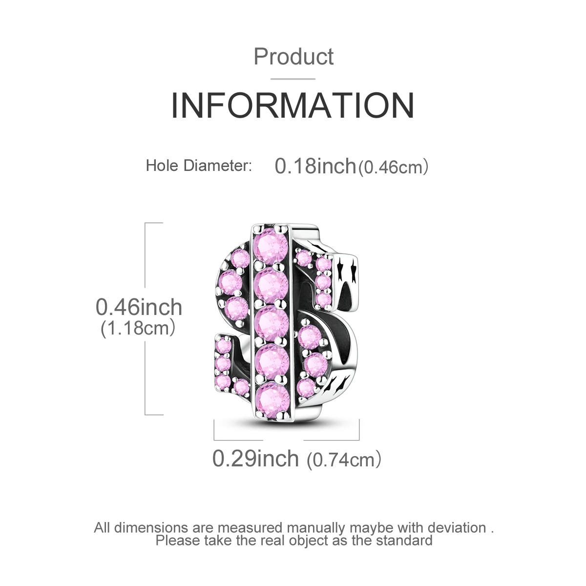 925 Sterling Silver Dollar Sign Charms Bead CZ Zircon Pink Color Dangle Fit Original Bracelet DIY Women Jewelry Gift