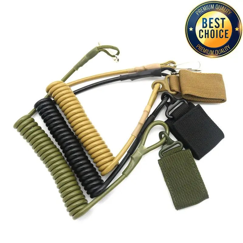 Tactical Anti-lost Elastic Lanyard Rope Outdoor Spring Safety Strap Gun Rope For Key Ring Chain Flashlight Hunting Accessories