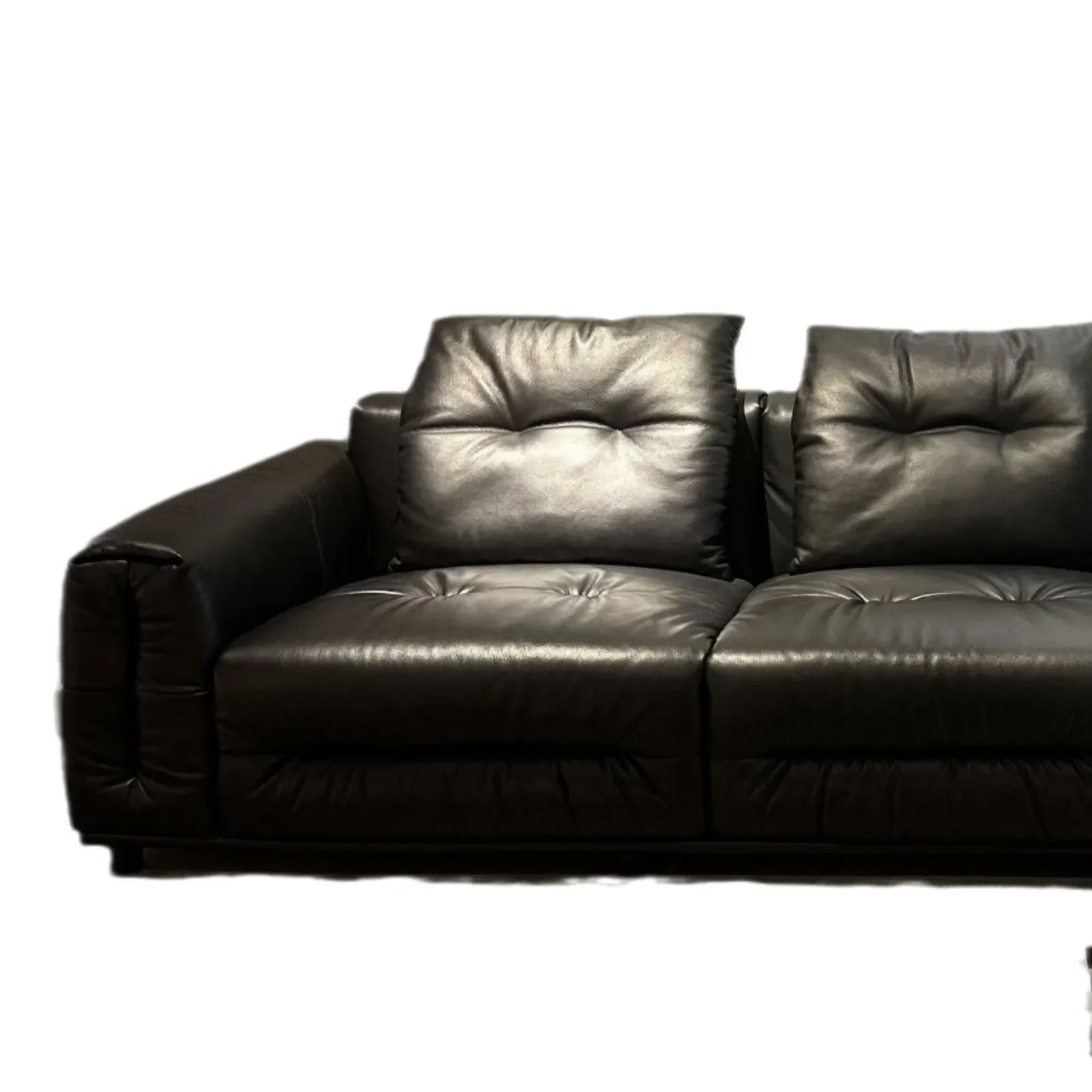 

Italian minimalist leather sofa, straight row full leather high-end black living room sofa