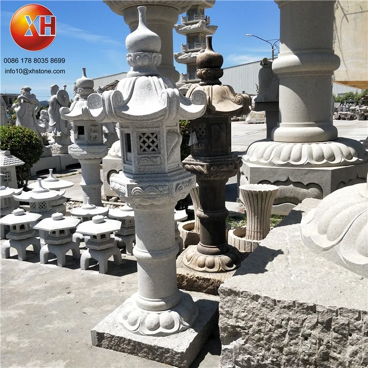 Japanese Popular Style Garden Outdoor Decoration Natural Granite Stone Carved Tall Kasuga Lantern Pagoda Light Lamps