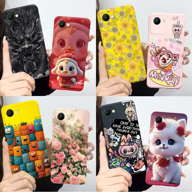 For Realme C30 C30S Case RMX3690 RMX3581 Cute Labubu Cat Dragon Silicone Phone Cover RealmeC30 RealmeC30S Narzo 50i Prime Funda