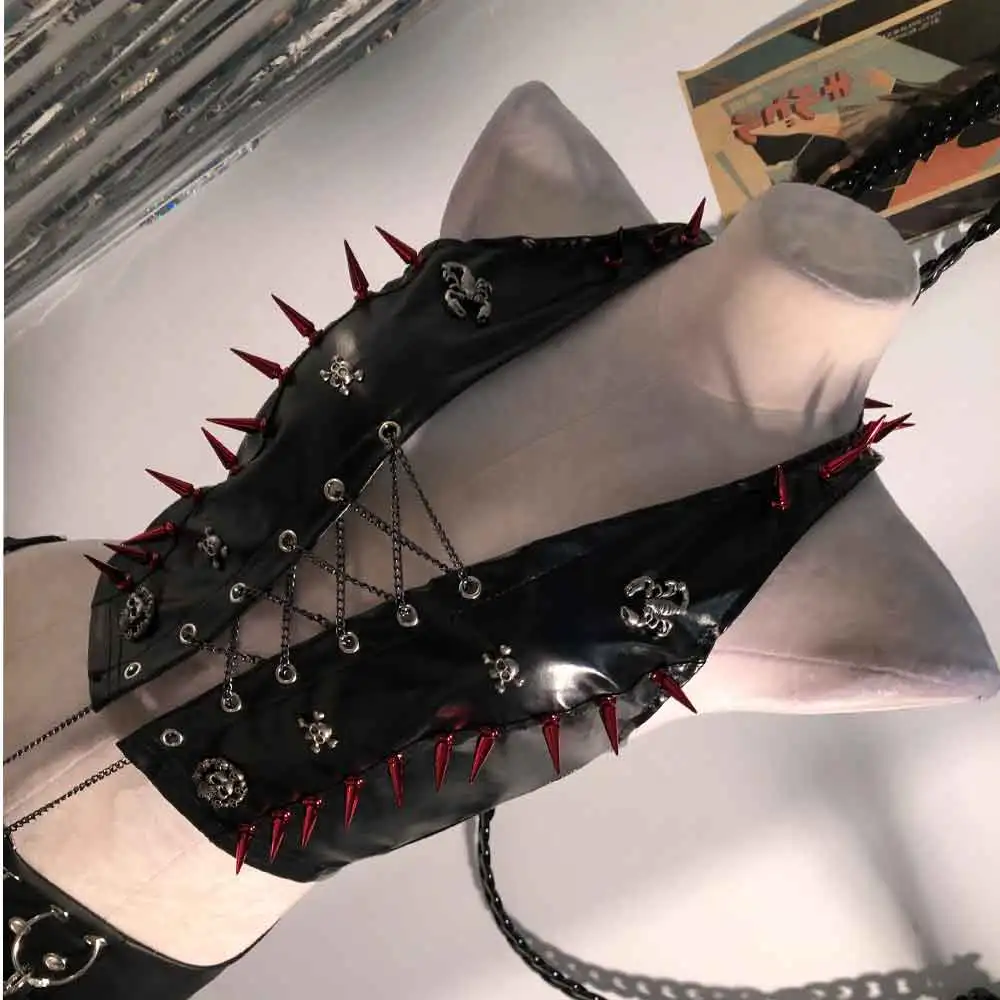 

Rave Outfits Harajuku Punk Rock Череп 90-х годов Kawaii Emo Y2K ТОпы с шипами и заклепками в стиле гранж DIY E-Girls Готический танк Гот Эко подросток