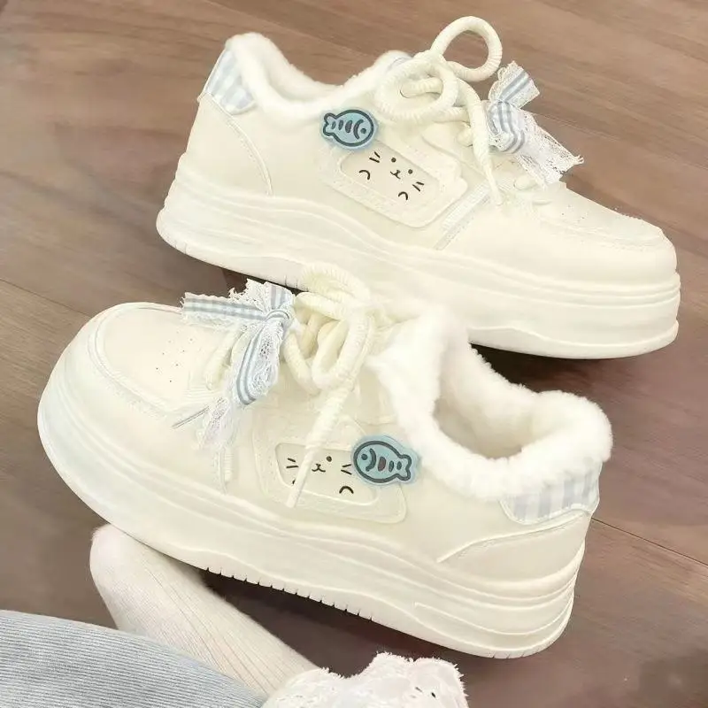 2026 Winter New Kids Fleece Lined Thermal Thick Sole Sneakers Popular Sporty Casual Versatile Thick Bottom Girls Shoes