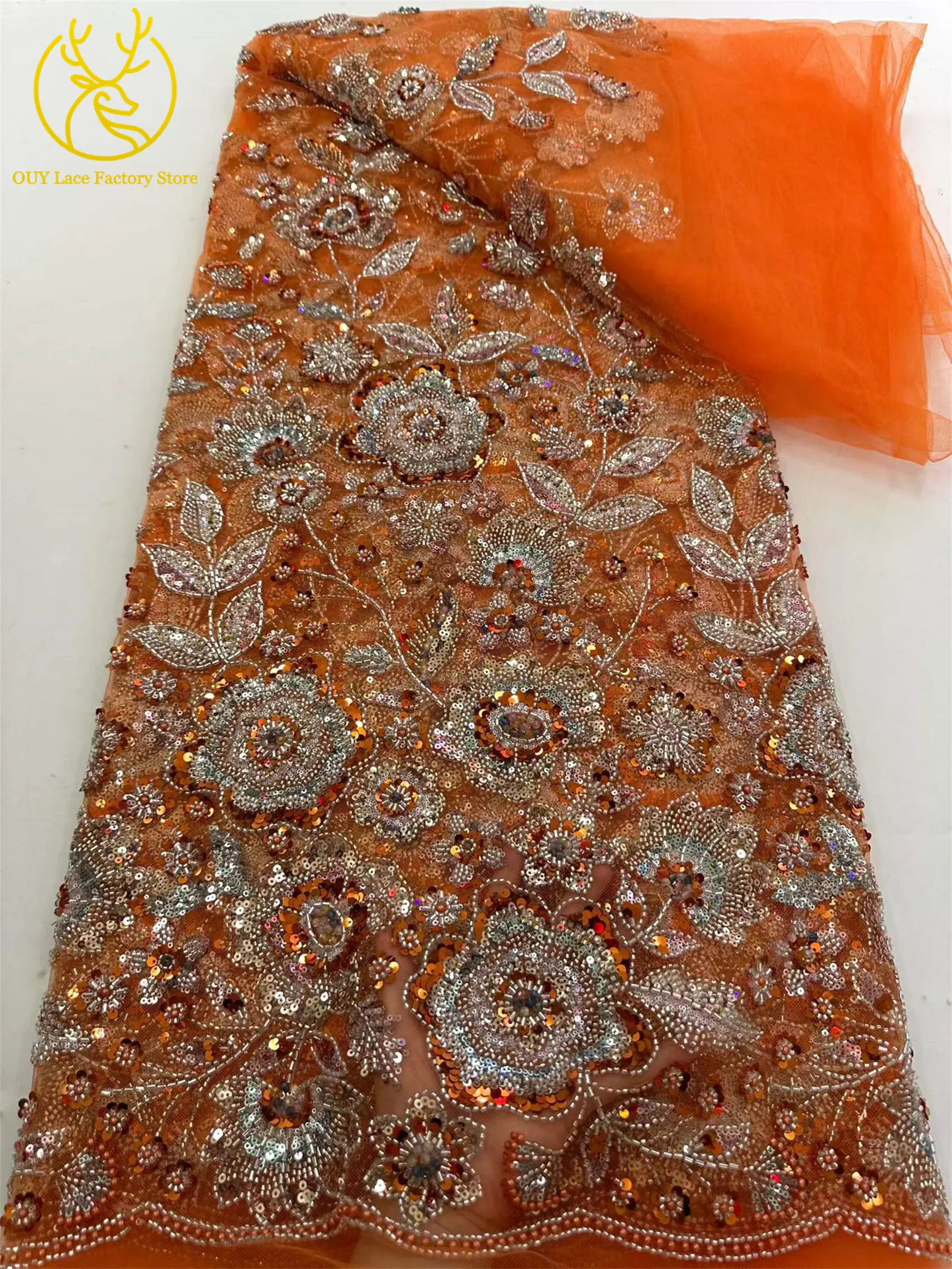 2026 Modische Afrikanische Bräutigam-Spitzenstoffe mit Stickerei und Perlen, 5 Yards Französischer Tüll mit Pailletten, Nigerianischer Spitzenstoff für Hochzeitskleider – Detail 11