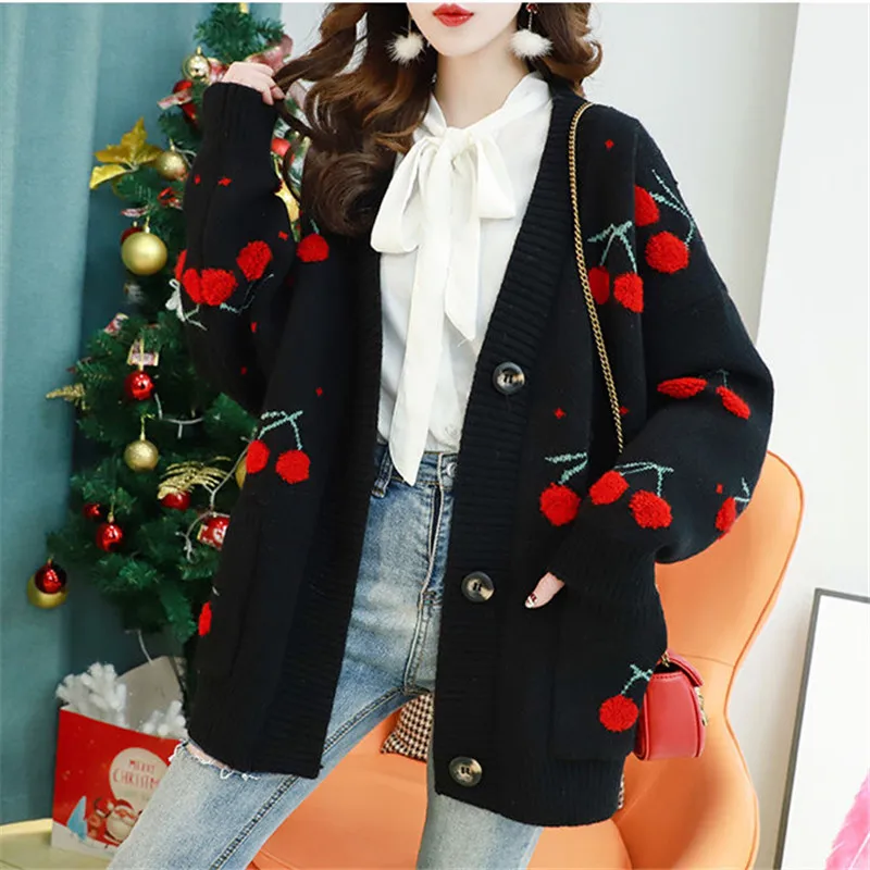 Lazy Style Sweater Women's Spring Autumn Korean Version Embroidery Loose Casual Bat Sleeve Knitted Cardigan Female Outerwears