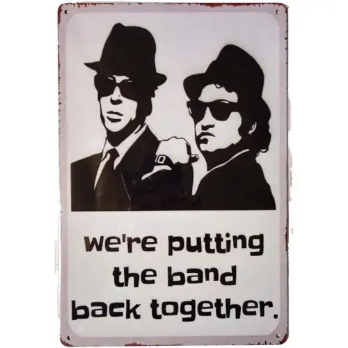 Letrero metálico vintage de la banda Blues Brothers con cita de Belushi y Akroyd SNL