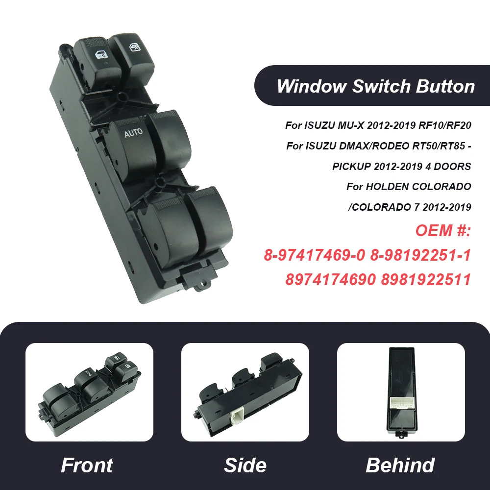 For Isuzu D-Max Dmax Pickup 2012-2019 Power Window Control Switch Green Light 8-98192251-1 8981922511 8-97417469-0