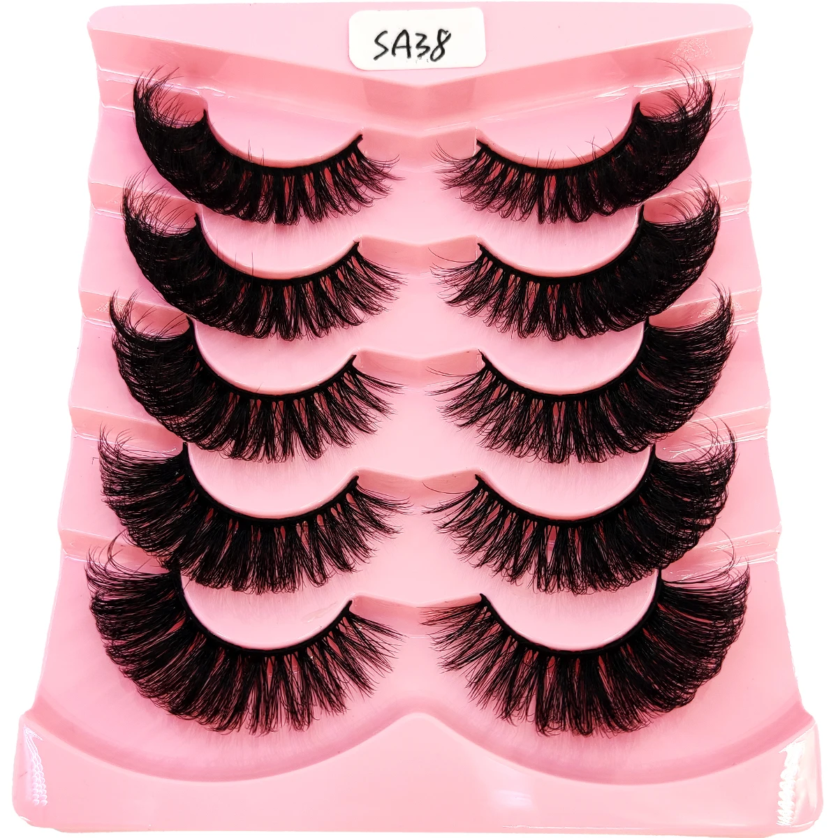 新しいミンクまつげ5ペア、インテリジェントな手作り、完全ナチュラル、短いつけまつげメイクアップ