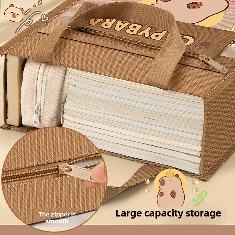 High Quality Large-capacity Tote School Bag Capybara Canvas A4 File Bag Five-layer Art Storage Bag Learning supplies Office