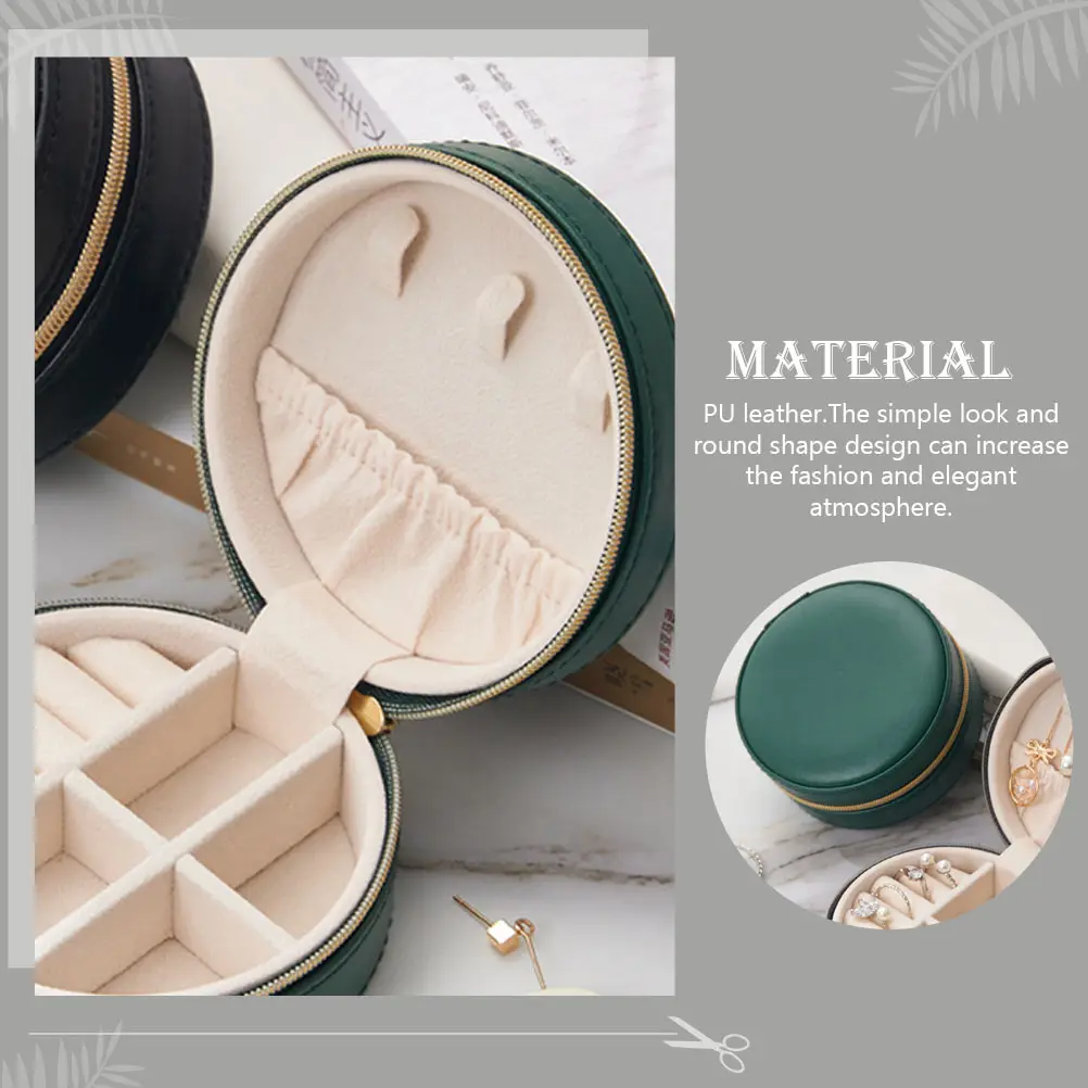 

PU Storage Box Round Shape Pu Jewelry Storage Box Case Durable Holder for Women Travel Child Cases Premium Quality