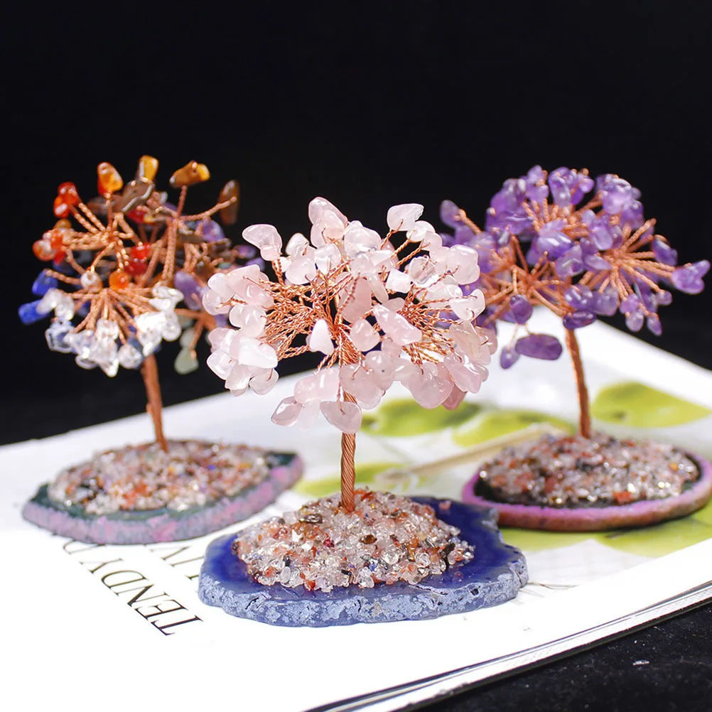 

1Pcs Crystal Lucky Tree Natural Agate Fortune Tree Craft Decor for Home Office Desktop Christmas Ornament Purple