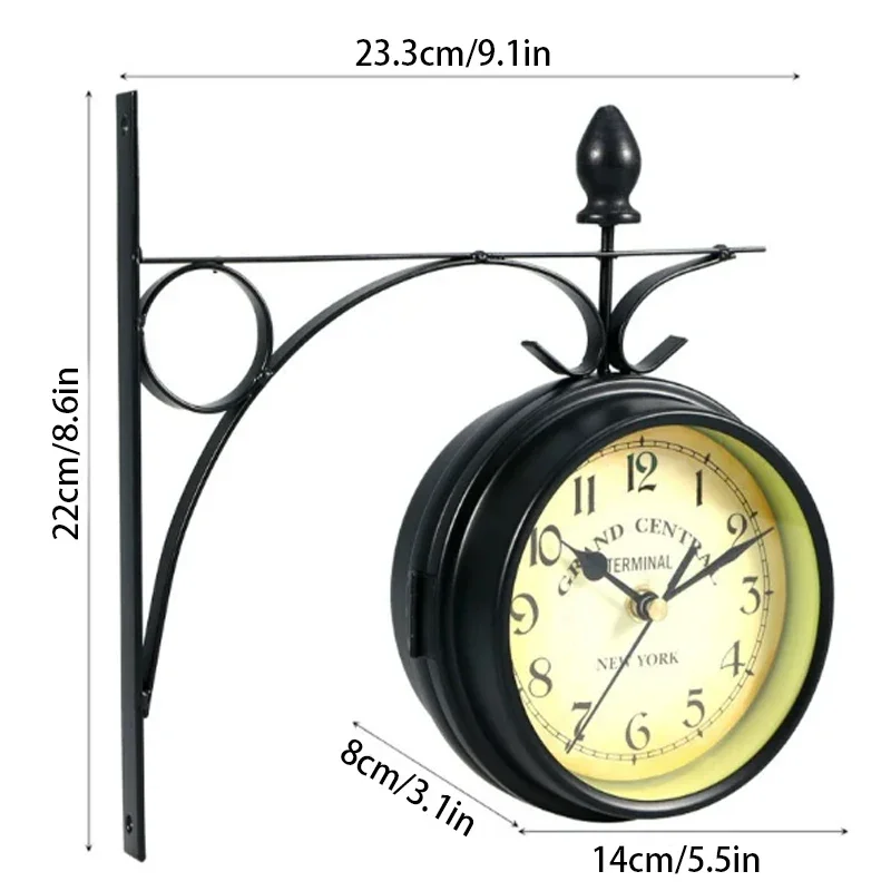 Antique-Look Round Wall Hanging Double Sided Clock Retro Station Clock Round Chandelier Scroll Wall Mount Home Decor Wall Clock