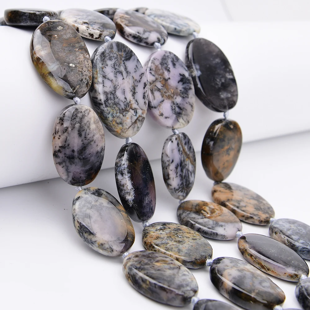 APDGG Big Gradual Natural Dendritic Opal Stone Oval Chunky Slice Loose Pendant Beads 15.5'' Strand Jewelry Making DIY