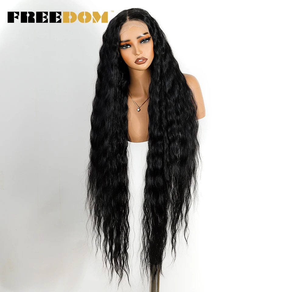 FREEDOM Synthetische Lace-Front-Perücken für Damen, 40 Zoll, extra lang, lockig, 13x4, vorgezupfte Haaransätze, mit freiem Scheitel, Lace-Front-Perücke für den täglichen Gebrauch. – Detail 4