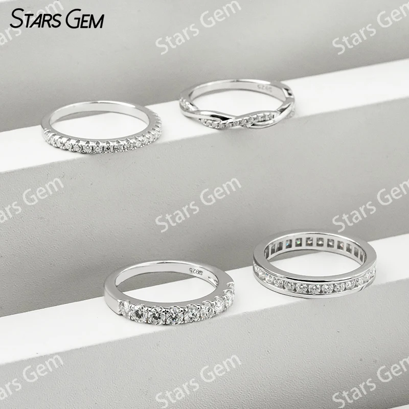 Starsgem S925 Sterling Silver Round Brilliant Cut Moissanite Ring Wedding Ring Eternity Ring