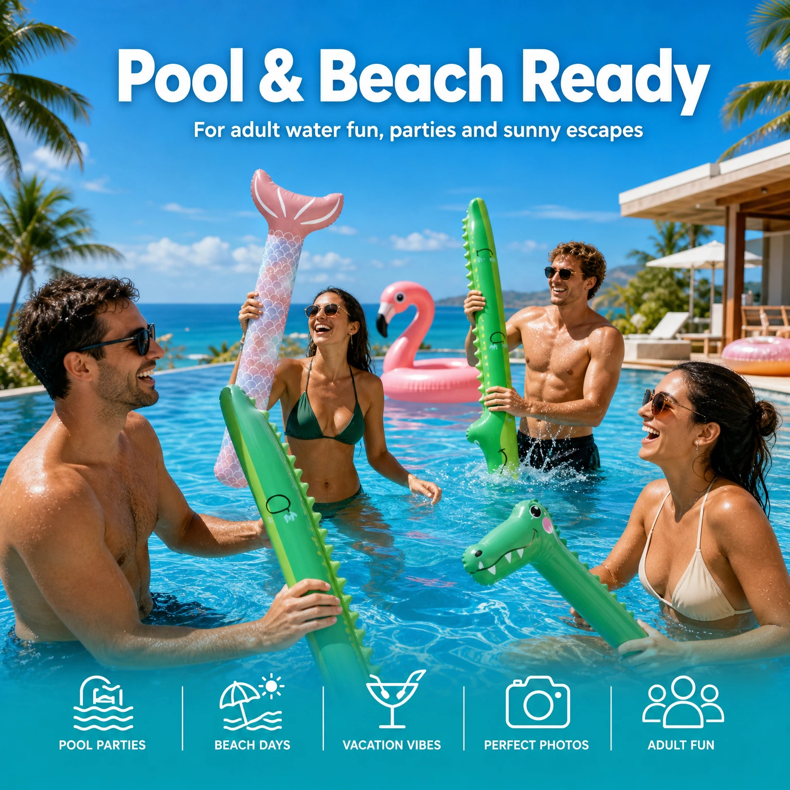 Inflatable PVC Animal Swim Stick Adult Pool Floating Noodle Cartoon Shark Dinosaur Unicorn Swimming Buoy Stick Water Sports