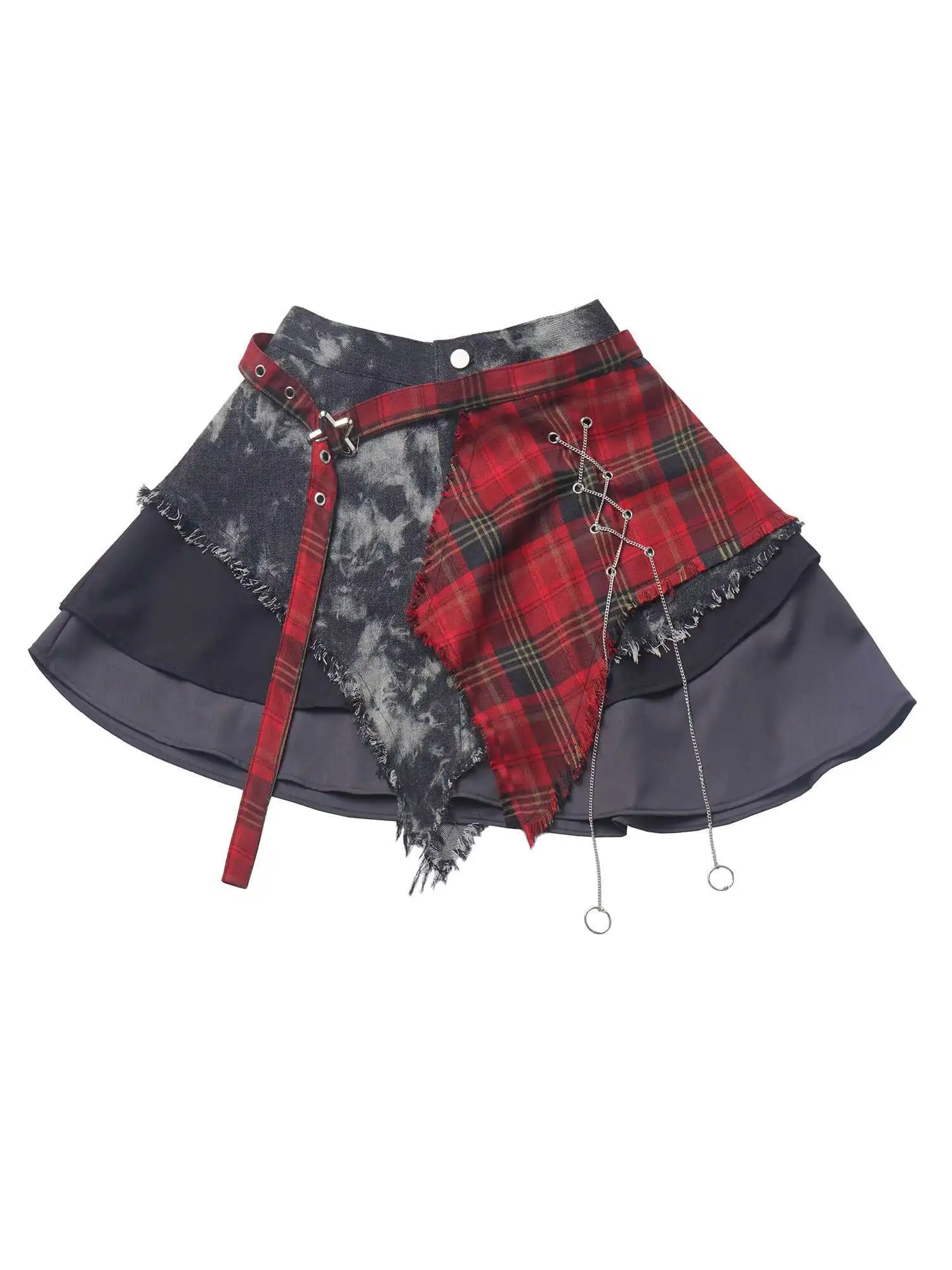 Rot kariert grau schwarz Sinn für Design Krawatte Kittel Rock Sinn für Design Anzug Hosenträger Gitter Tüll unregelmäßige kurze Damenröcke