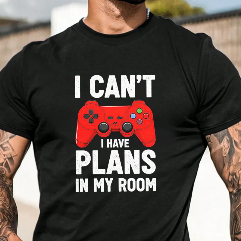 

I Can't I Have Plans In My Room Men's Graphic Print T-Shirt Casual Street Style Suitable For Travel And Sports Tee