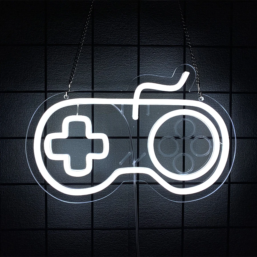 Game Controller LED Neon Light, USB Powered White Wall Neon Sign for Gaming Room Bedroom Home Decoration Gift for Boys Teens