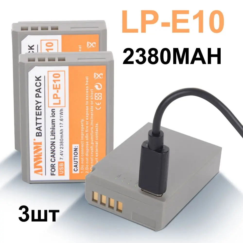 

AJNWNM LP-E10 LPE10 LP E10 USB Battery for Canon EOS 1100D 1200D 1300D Kiss X50 X70 X80 Rebel T3 Camera, 2380mAh, USB charging