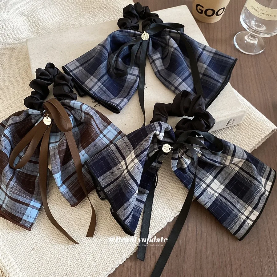 1pc Bogen Band Plaid Rock Große Scrunchie High-End-Pferdeschwanz Haar Krawatte Süße Haar Zubehör Neue Haar Krawatte