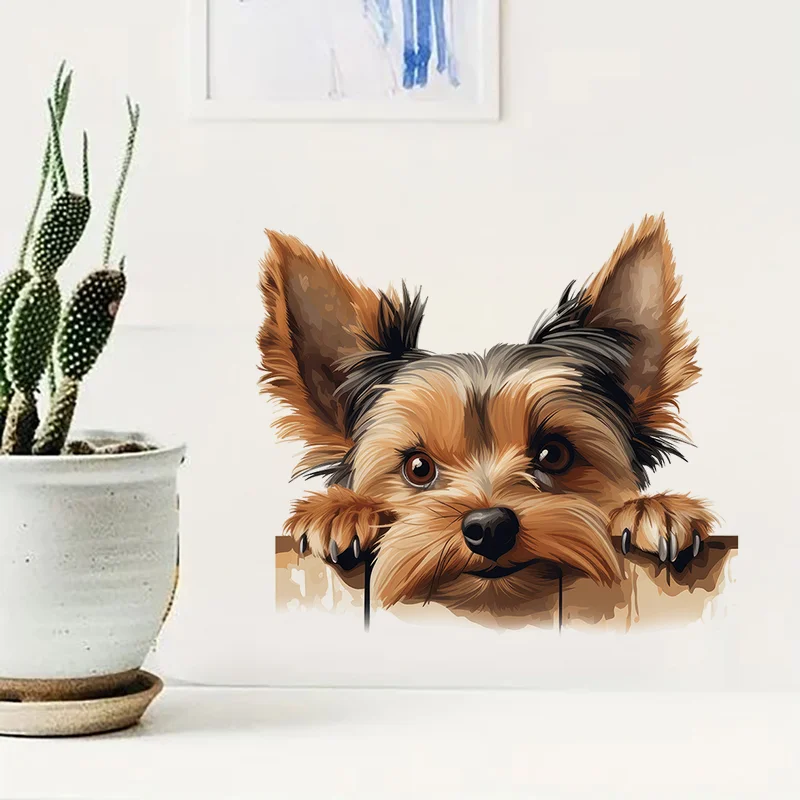 DK125# Cute Peeking Yorkshire Terrier Toilet Stickers, Bright Wall for Home, Cabinet, Door,Decoration, Vinyl Car Decals