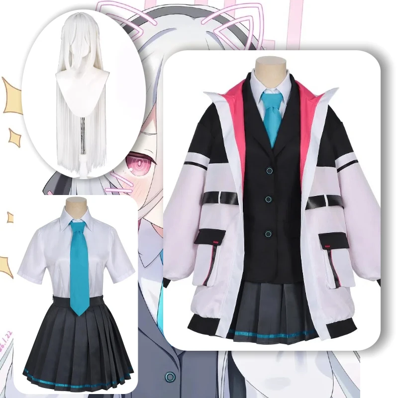 

Game Key Cosplay Costume White Shirt Black Coat Skirt JK Uniform with Wig Full Set for Women Role Play Outfit Theme Party