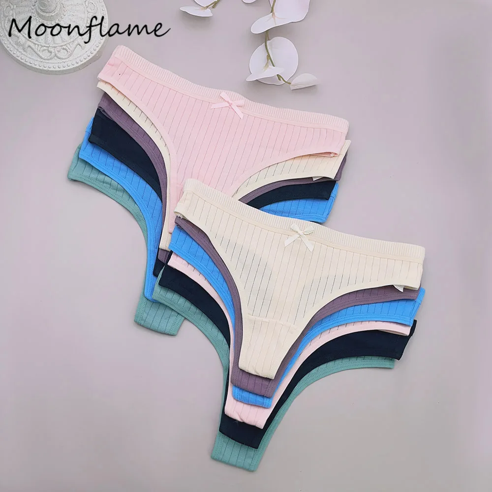 

Moonflame 12 Pcs Cotton Ribbed Thongs For Women Sexy Comfortable Panties Female Sports G-String Soft Lingeries