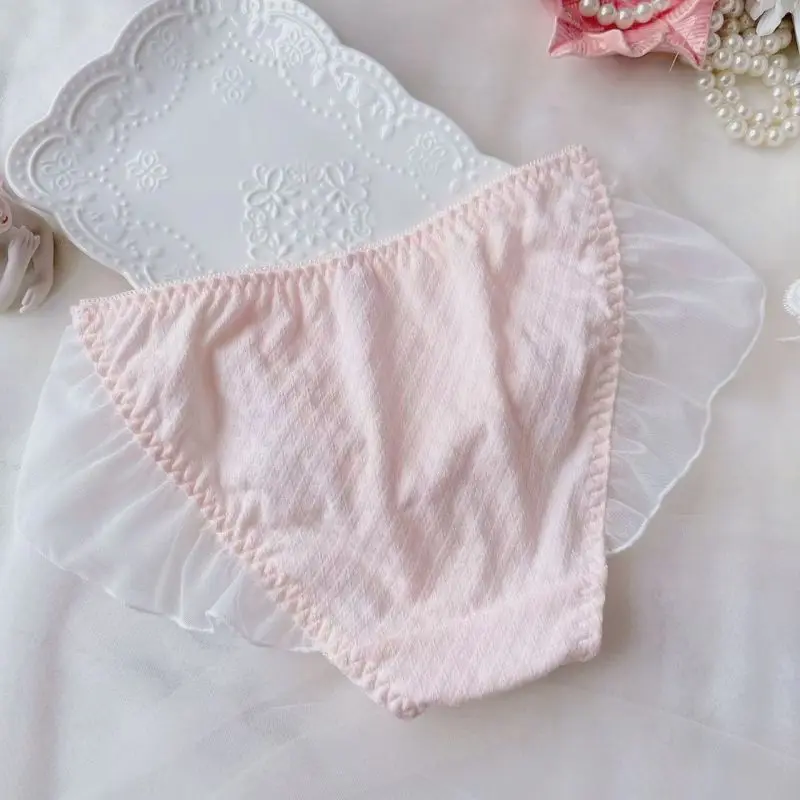 Women Cotton Mesh Edge Flowers Underwear Elasticity Breathable Low Waist Cute Lovely Sweety Panties Princess Style Breifs