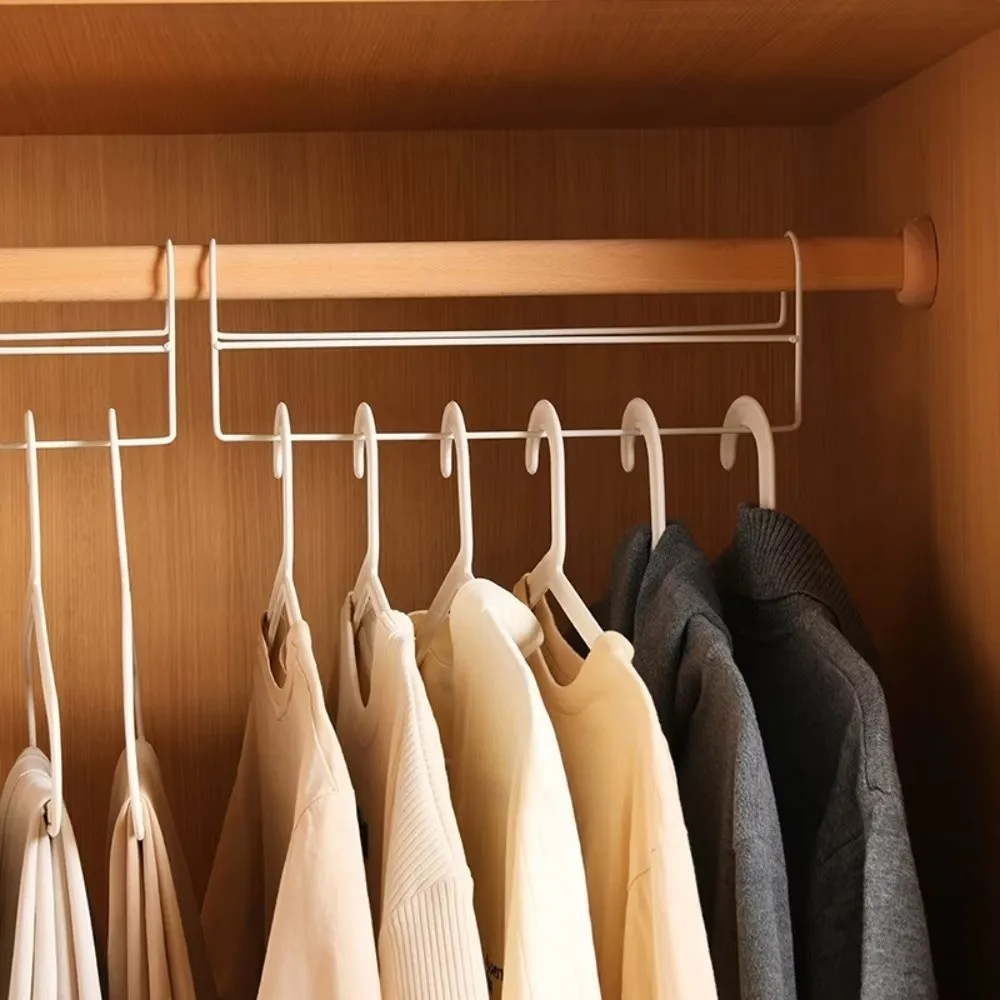Space Saving Closet Hanger Organizer High Low Staggered Iron Clothes Hanger Rod Multi Function Storage Rack Clothing Storage