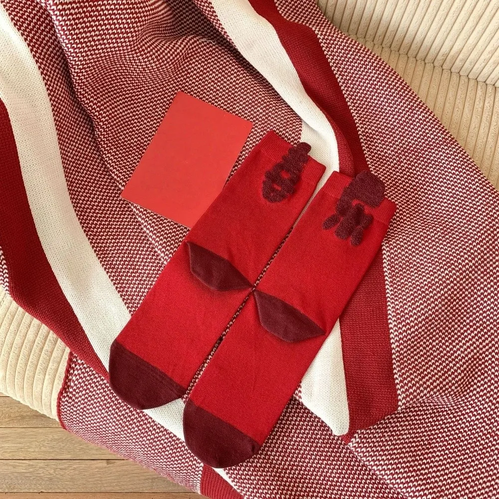 

Good Luck Breathable Red Socks Creative Soft Chinese Character Socks Comfortable Hosiery Blessing Words Sock Spring Festival