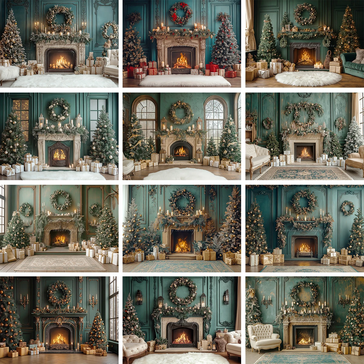 

Christmas Fireplace Photography Backdrop Kids Baby Cake Smash Photocall Decors Child Adult Birthday Photo Shoot Backgrounds