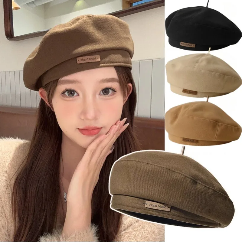 Korean Winter and Autumn Solid Color Women Berets Fashion Retro Octagonal Hat Elegant Lady Artist Painter Cap Y2K Beanie Bonnet