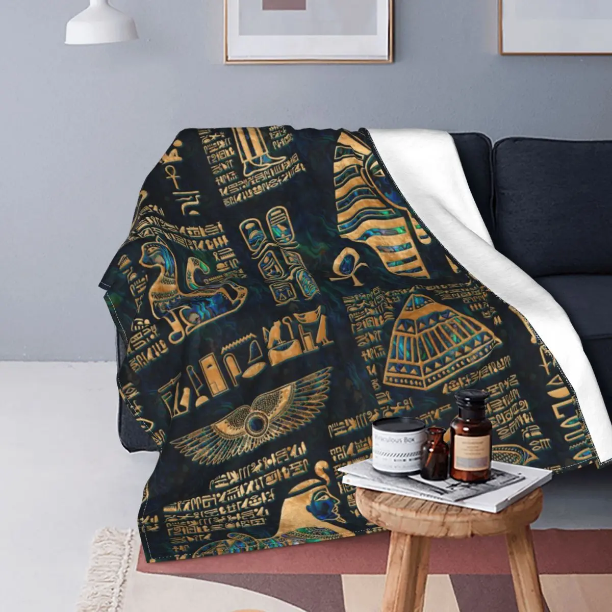 Egyptian Hieroglyphs And Deities Blanket Flannel Decoration Egypt Multi-function Soft Throw Blanket for Sofa Outdoor Bedspreads