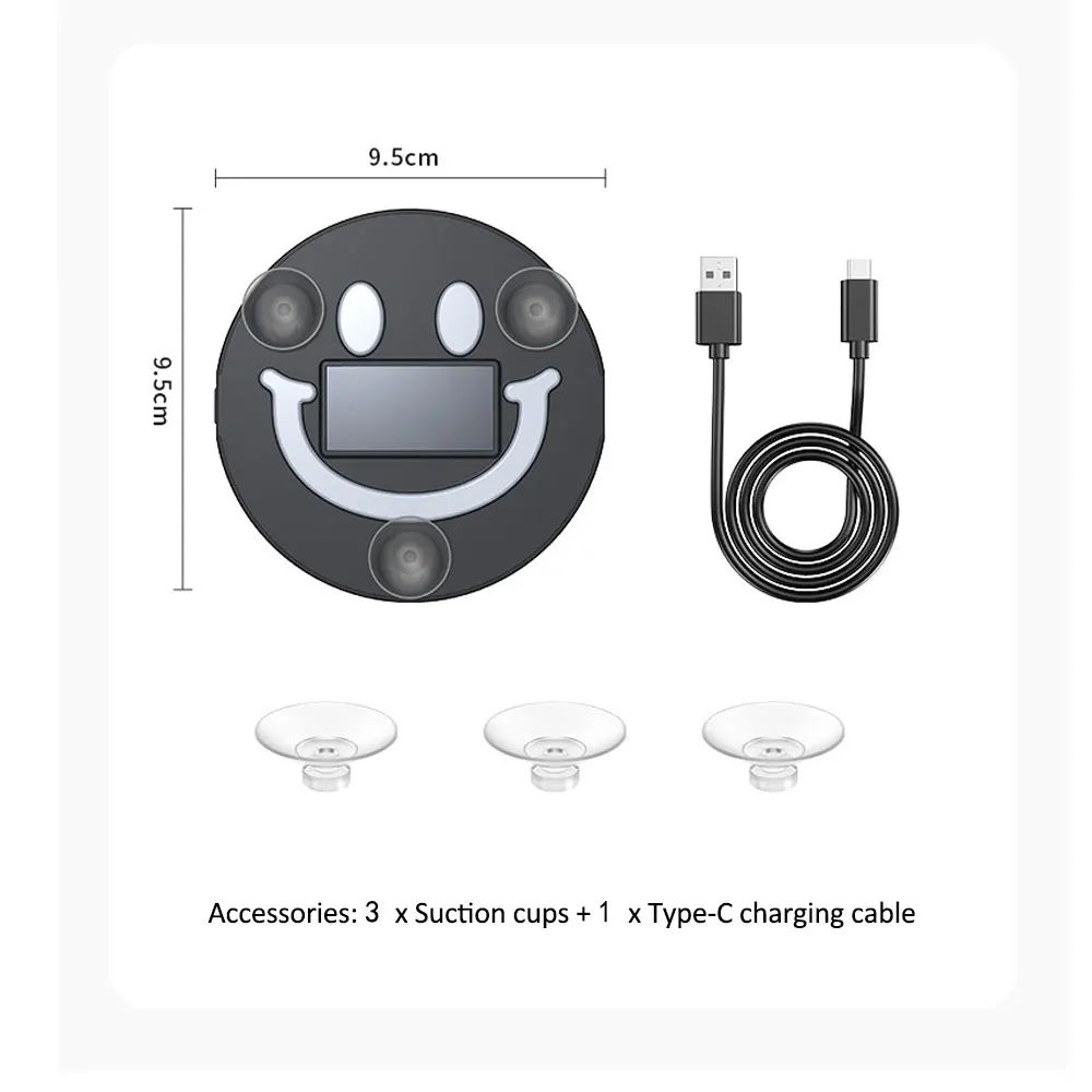 Solar Powered Car Smile Wireless Ambient Neon LED Light Triangle Window Accessories Suction Cup Color-Change Type-C Rechargeable