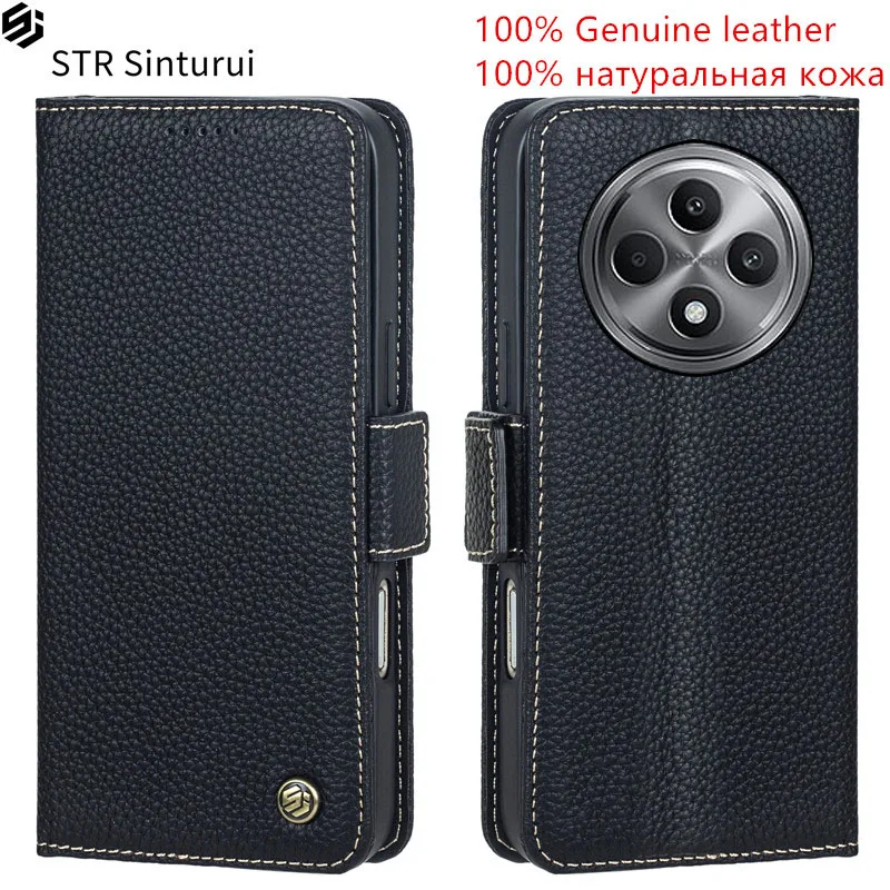

STR Genuine lychee grain leather card Slot Wallet Cover For Oppo Reno12 Reno11 F 4G Reno10 Pro+ Pro Flip shockproof phone Case