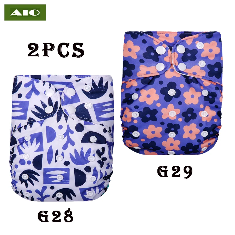 [AIO] 2pcs/Set Infant Ice Silk Lining Fabric Pocket Nappy Baby Washable Reusable Cloth Diaper Ecologic Pants Protect Baby's ass