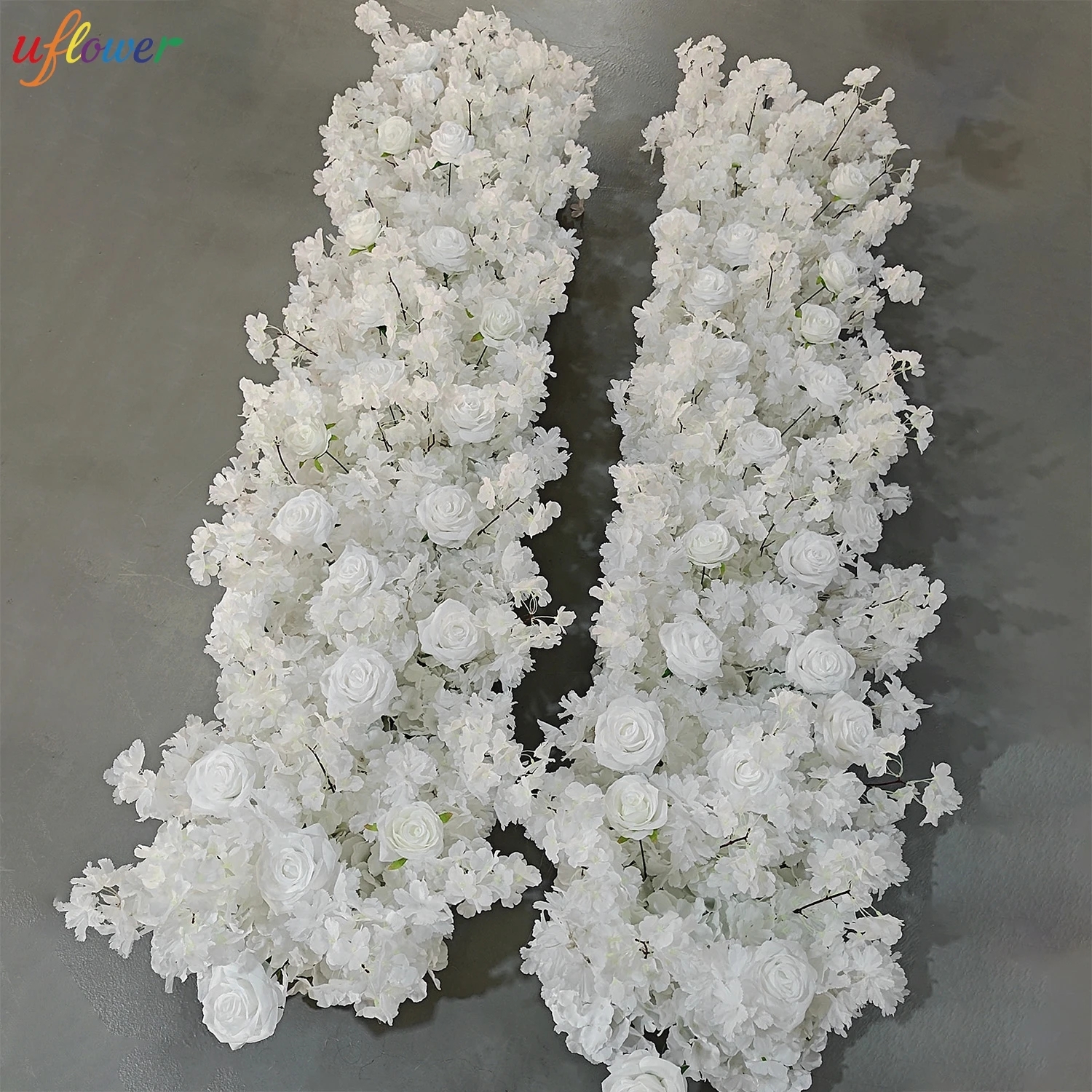 

Uflower Luxury White Cherry Blossom Hydrangea Wedding Arch Floral Row Arrangement Table Centerpieces Birthday Event Party Props