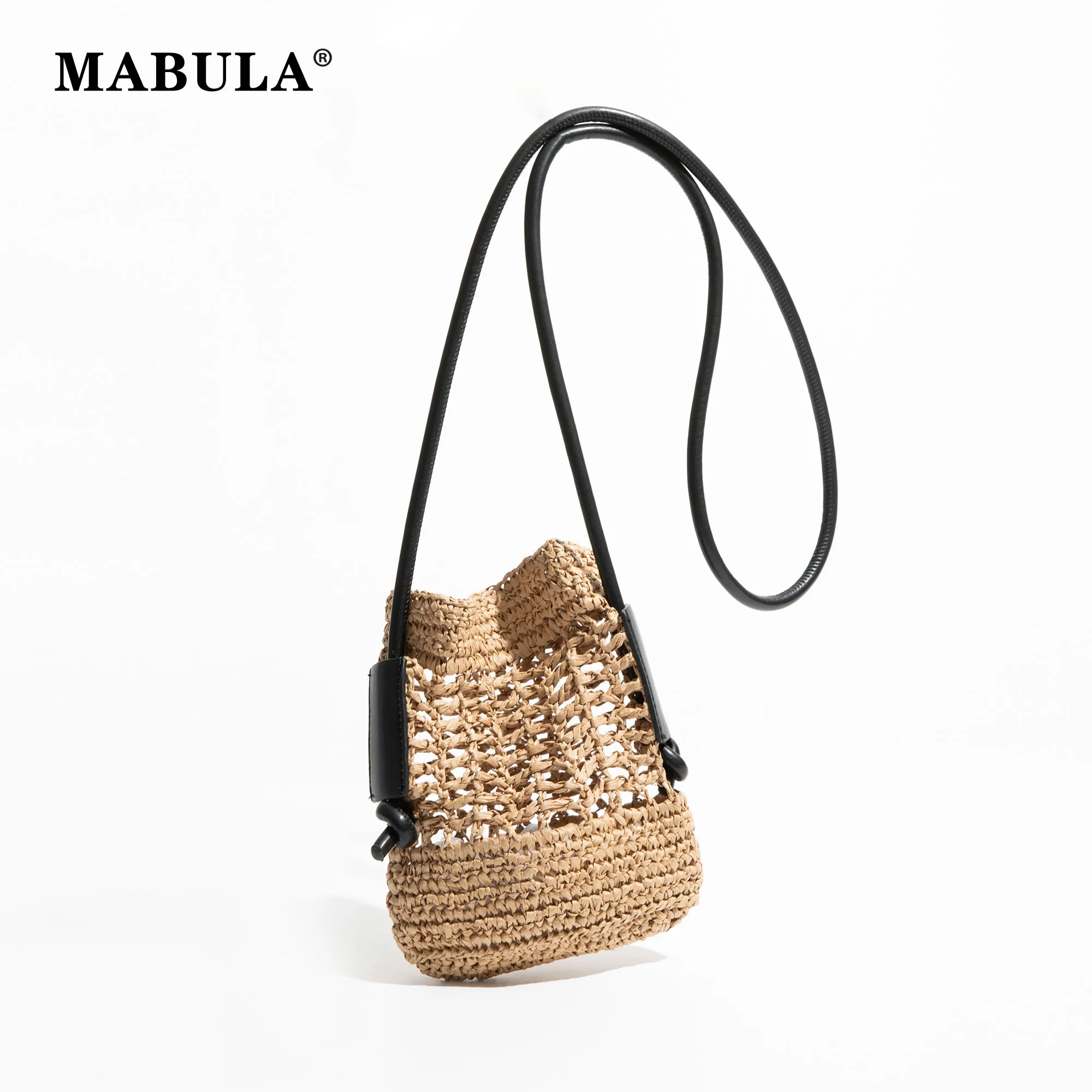 

MABULA Designer Woven Straw Cross Body Phone Bag Casual Handwoven Net Mesh Sling Shoulder Purse Hollow Female Beach Travel Pack