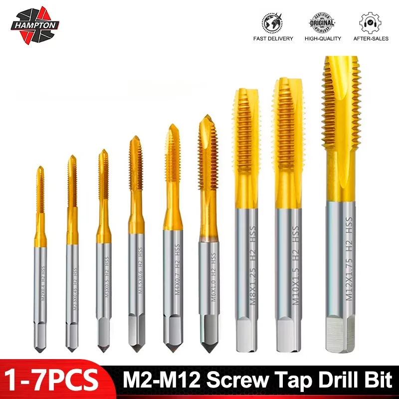 HSS Titanium Coating Screw Tap Drill Bit M2 M2.5 M3 M3.5 M4 M5 M6 M8 M10 M12 Metric Lurus Flute Thread Tap Hand Tools