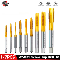 HSS Titanium Coating Screw Tap Drill Bit M2 M2.5 M3 M3.5 M4 M5 M6 M8 M10 M12 Metric Straight Flute Thread Tap Hand Tools