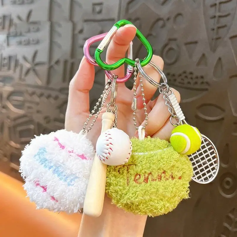 New Creative Baseball Tennis Pendant Keychain Bag Car Charms Baseball Heart Y2k Keyring Sport Player Backpack Hanging Key Chain