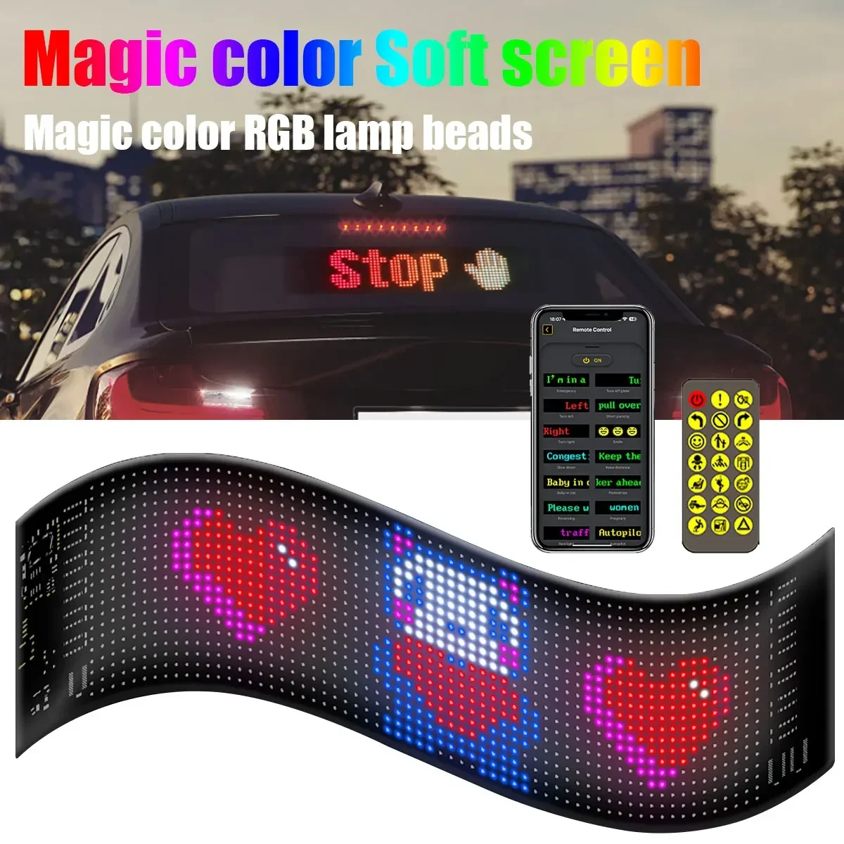 2pcs Car Dynamic Ambient Light LED Funny DIY Lighting Graffiti Scrolling Text Board Windshield Advertising Screen APP Control