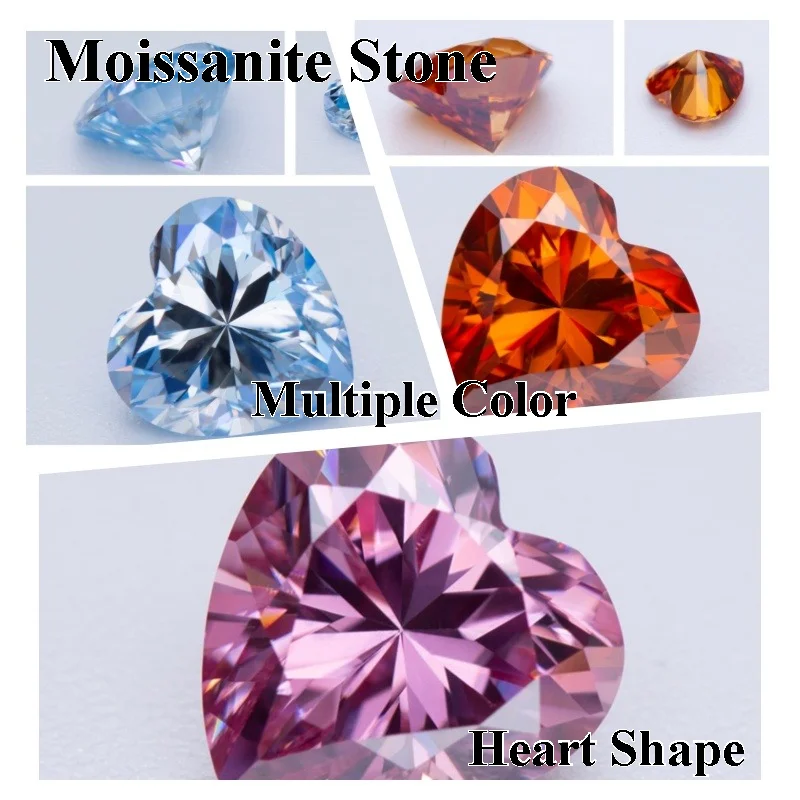 

Moissanite Stone Multiple Color Heart Shape VVS1 Charms Beads for Advanced Jewelry Making Materials with Certificate