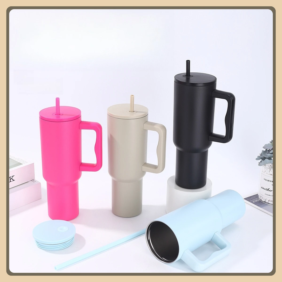 

40oz car cup outdoor portable handle ice cream cup double-layer vacuum gradient insulation cup