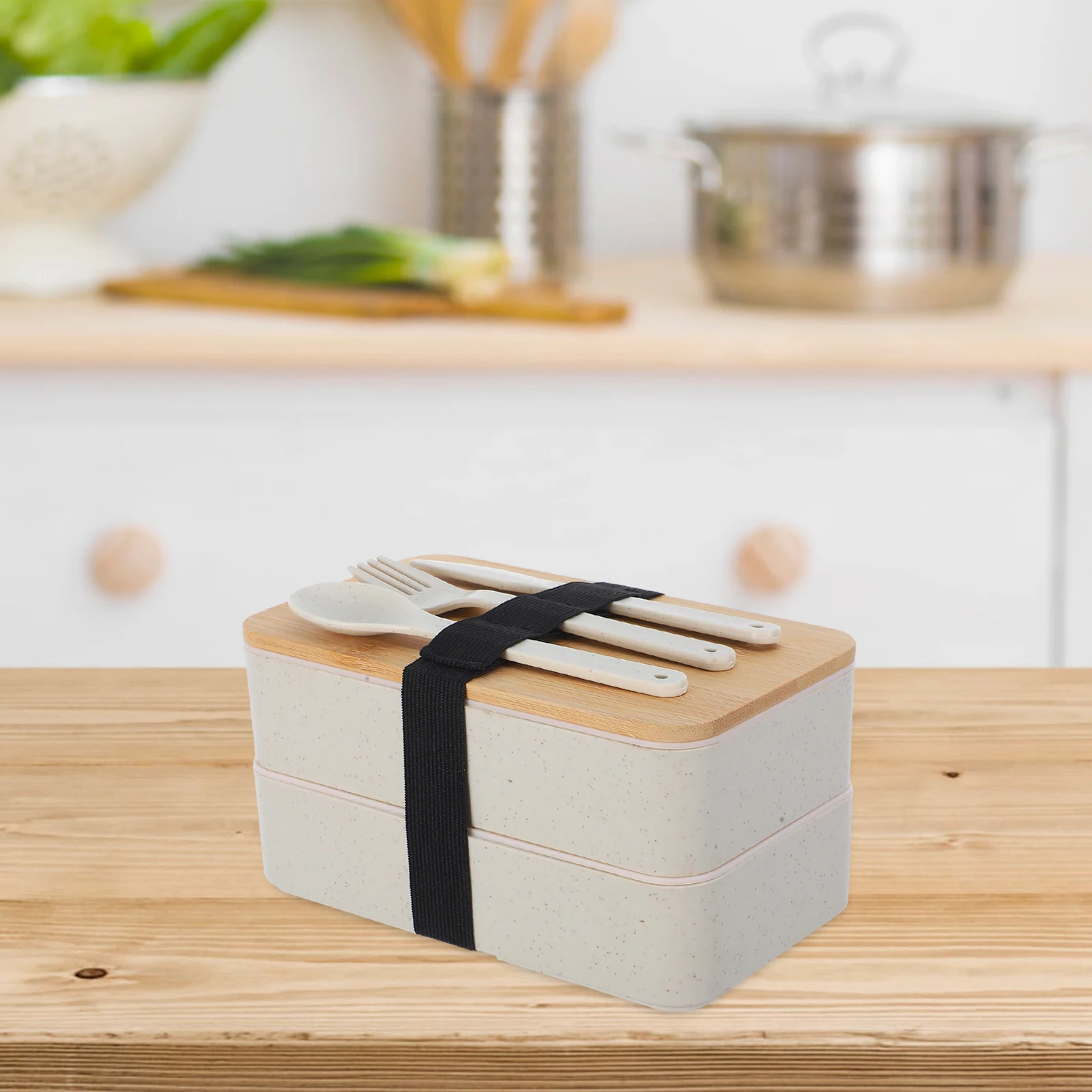 

1 set 2-Tier 1000Ml Wooden Bento Container Leakproof Stackable Food Meal Travel Wood Bento For Adults Leak Proof Box