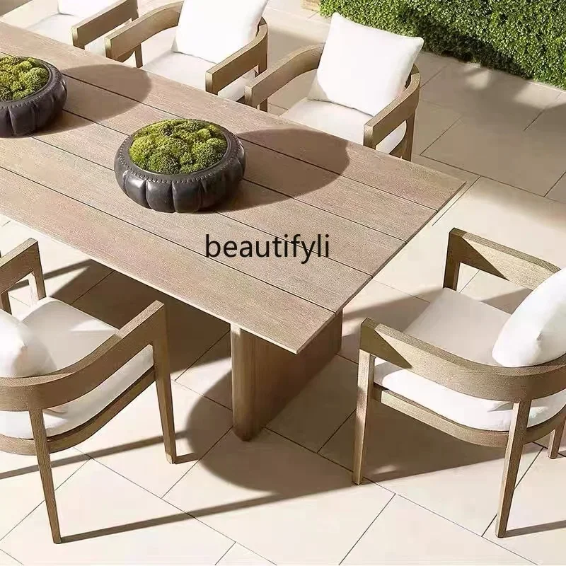 Nordic Outdoor Aluminum Alloy Sofa Courtyard Waterproof and Sun Protection Hotel Solid Teak Dining Table and Chair Furniture